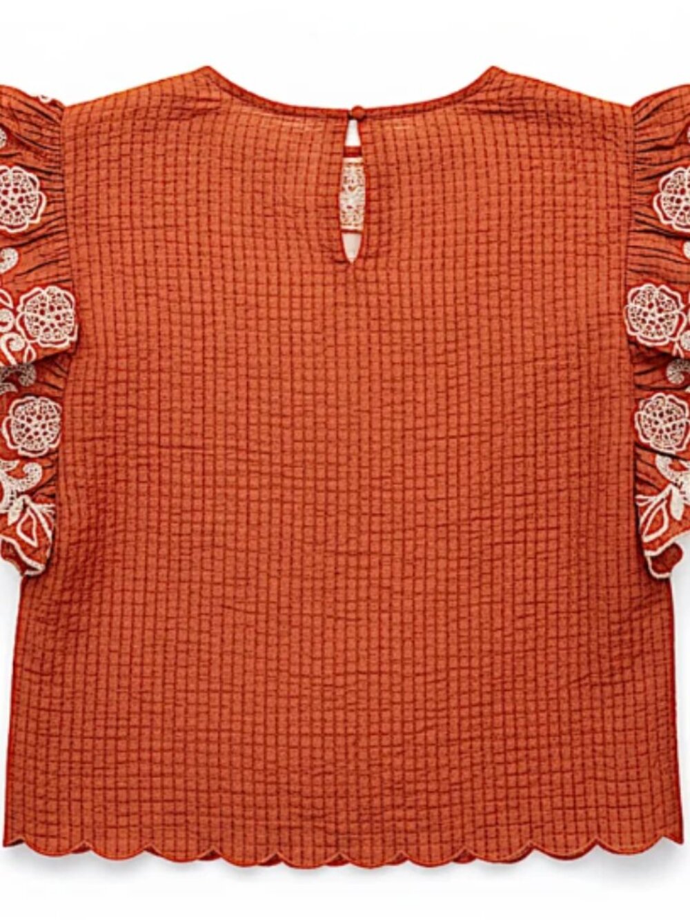 THML Burnt Orange Embroidered Ruffle Sleeve Top Texas Game Day - Picture 5 of 6
